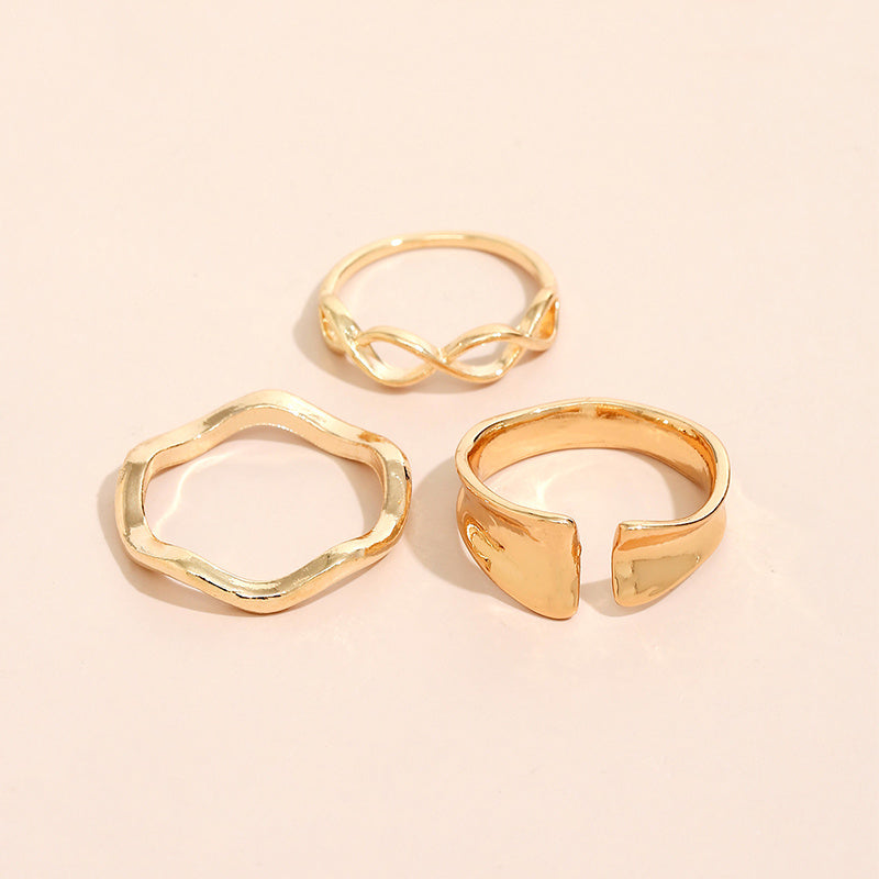 Womens Fashion Rings Set Geometric Wave Hollow Zinc Alloy Rings For Women Holiday Gift Korean Style Ideal Gift