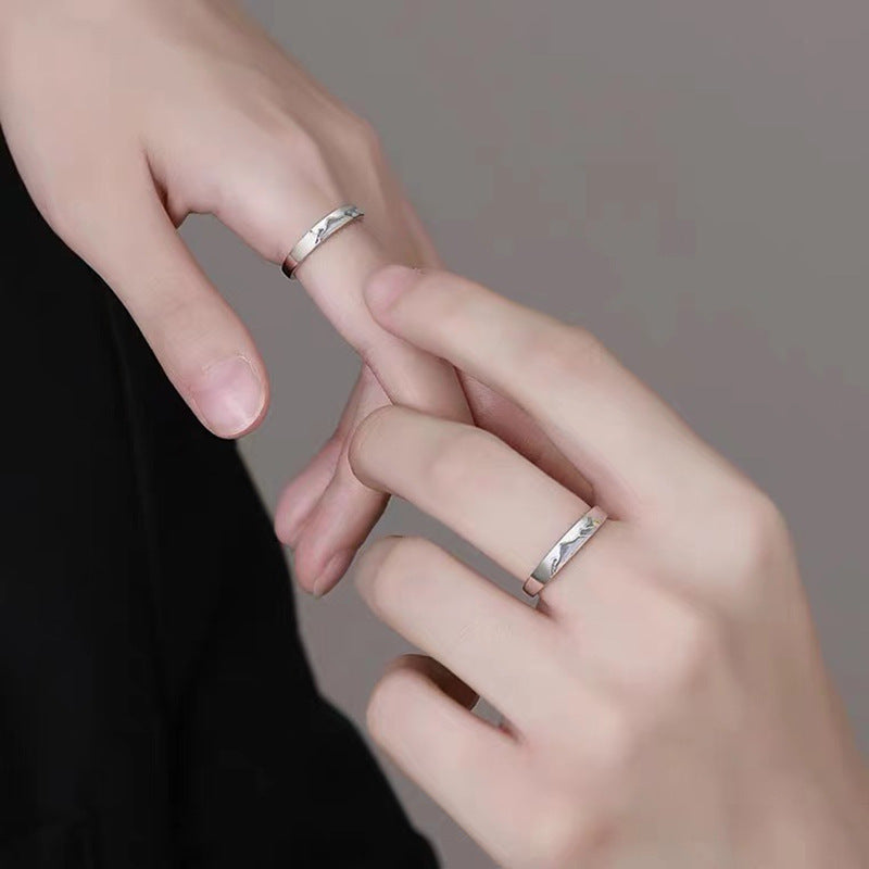 Couple Ring Set Mountain Shaped Matching Bands For Him And Her Sunrise Moon Antithetical Drop Design For Pairs