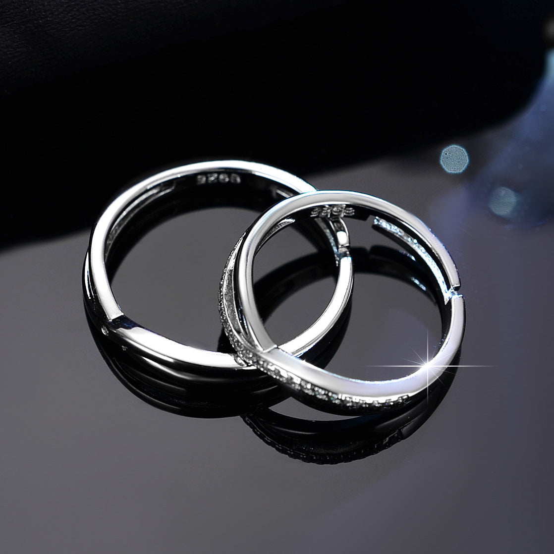 Couple Rings Set Adjustable Opening Matching Rings For Couples Cross Bow Design Copper Alloy With Gems Inlays Now