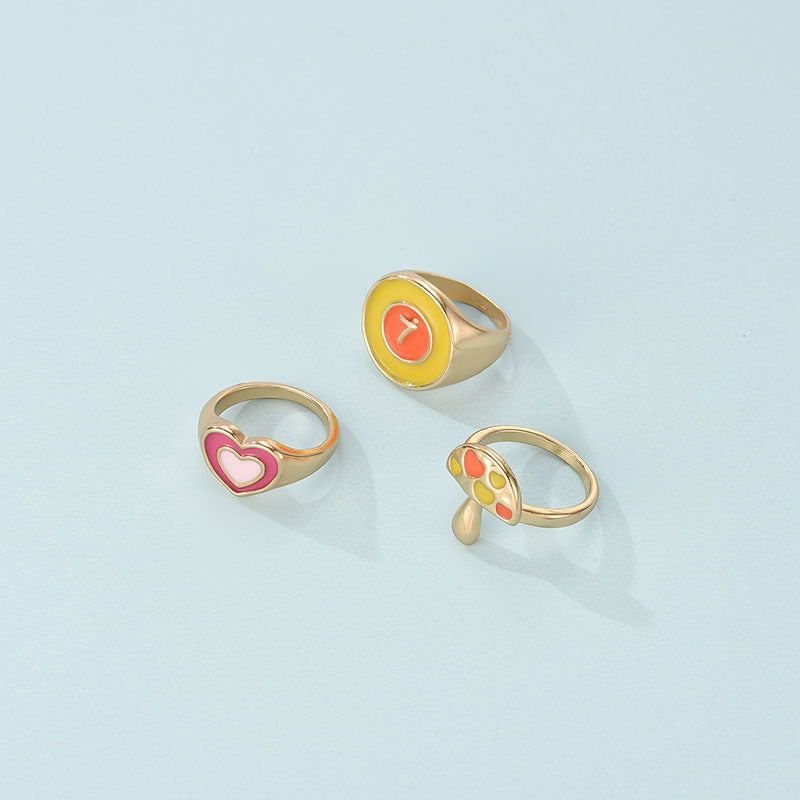 Womens Ring Set 3 Alloy Rings With Love Heart And Flower Design Mushroom And Butterfly Accents Fashion Jewelry