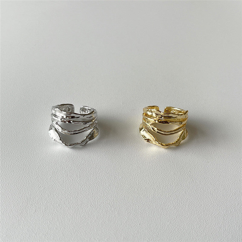 Gold Plated Copper Ring Adjustable Irregular Geometric Design Ring Korean Style Fashion Temperament Open Rings