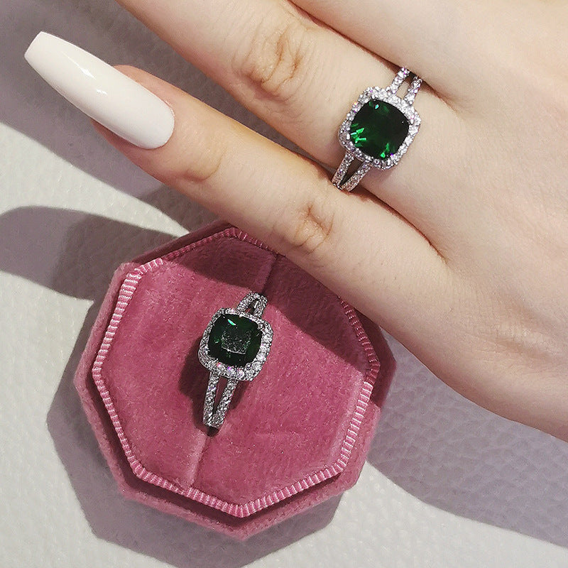 Square Geometry Ring With Colorful Zircon Crystals For Women Copper Band Fashion Jewelry Elegant Sparkling Accessory