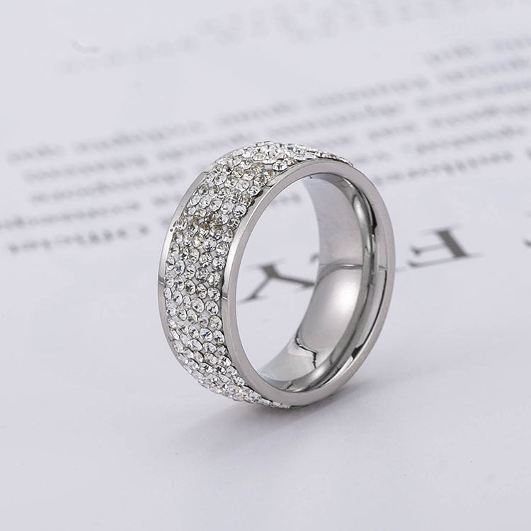 Unisex Titanium Steel Ring With Starry Diamond Accent Geometric Design Sizes 6 8 10 Durable Matte Finish For Everyday