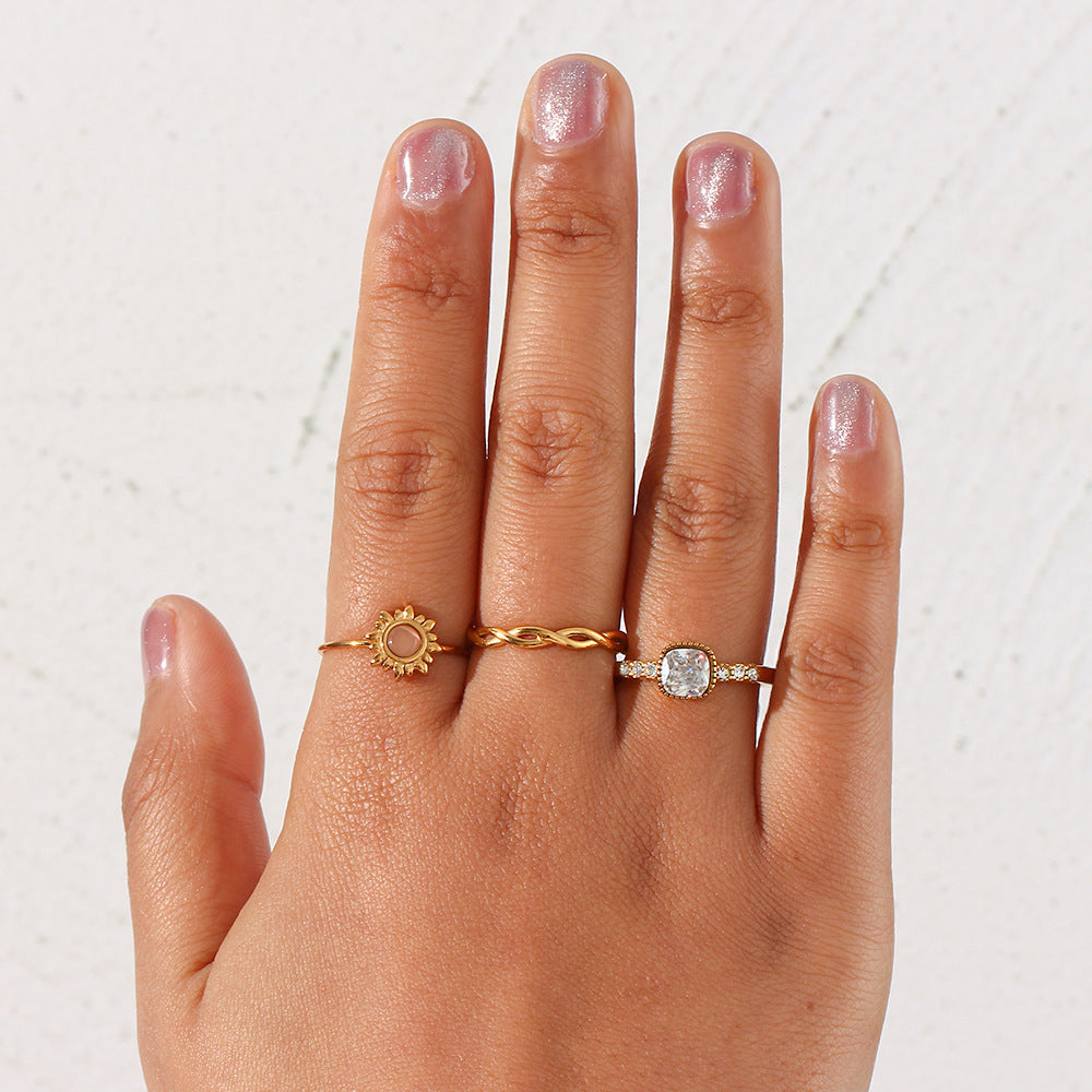 Adjustable Opening Ring Stainless Steel Electroplated Geometric Square Zircon Womens Ring Open End Jewelry Everyday