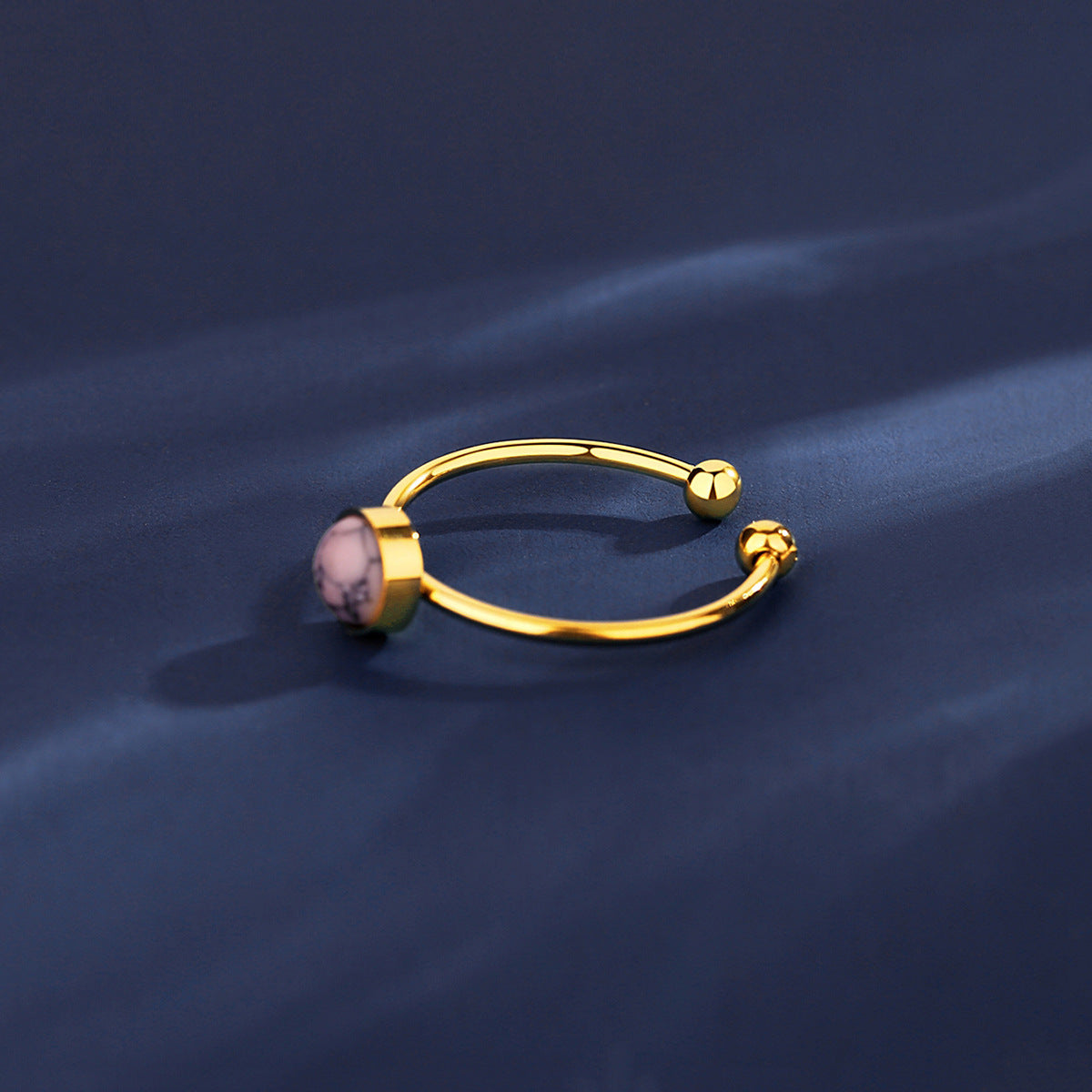 Womens Adjustable Stainless Steel Ring Round Geometric Turquoise Jewelry Simple Creative Design Ring Trendy For Women