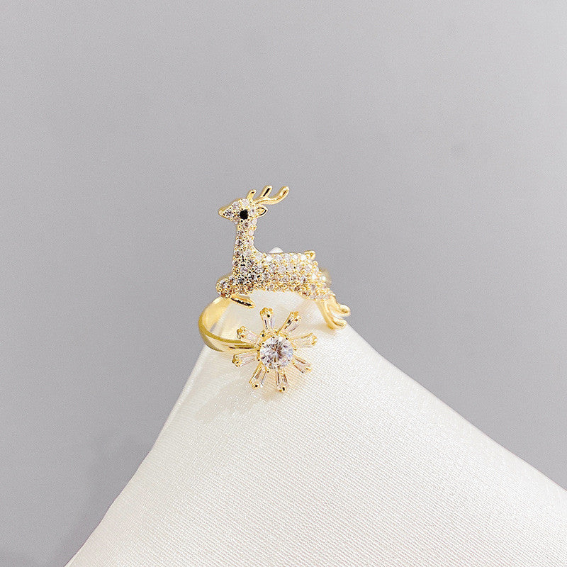 Copper Antler Ring With Flower Design Korean Style Rotating Ring For Elegant Everyday Wear And Style Best Look