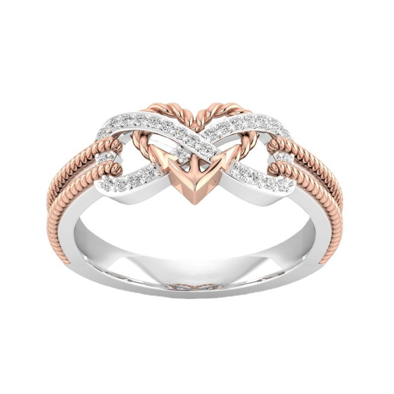 Two Tone Cross Alloy Ring Geometric Design Womens Ring Rose Gold Finish Fashion Jewelry For Girls Gift Ready Design