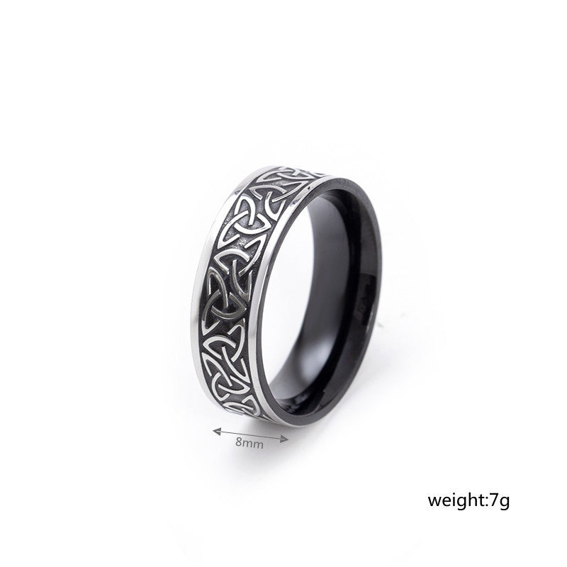 Mens Nordic Titanium Steel Viking Ring Geometric Band Electroplated Fashion Jewelry Statement Black Color Size