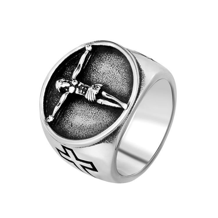 Mens Vintage Cross Ring Stainless Steel Geometric Design Durable Fashion Statement Jewellery For Everyday Wear