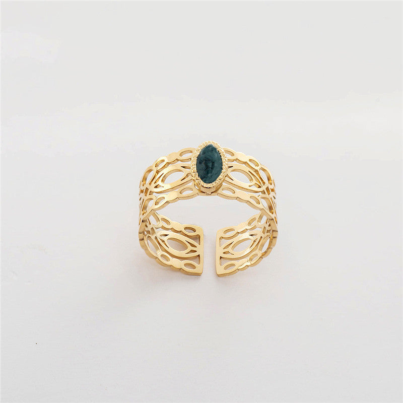 Unisex Stainless Steel Turquoise Inlaid Ring Geometric Retro Style European American Fashion Jewelry Statement Piece