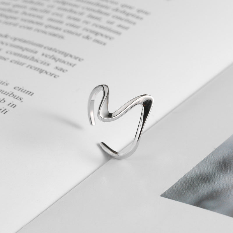 Sterling Silver Wave Ring 925 Adjustable Open Band For Women With Platinum And Gold Plating Jewelry Korean Inspired