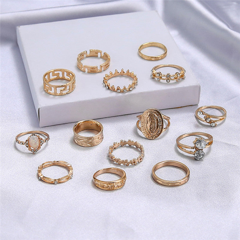 Womens Elegant Opal Ring Set With Micro Diamond Alloy Rings European Design Round Electroplated Finish For You