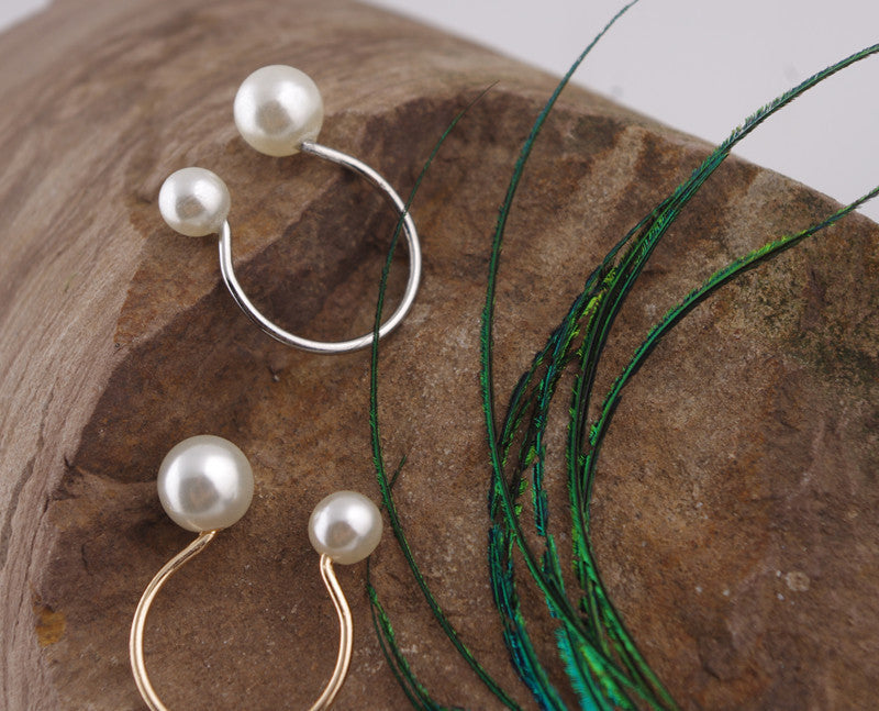 Elegant U Shaped Pearl Inlay Alloy Ring For Women Adjustable Opening Korean Style Birthday Gifts Everyday Wear