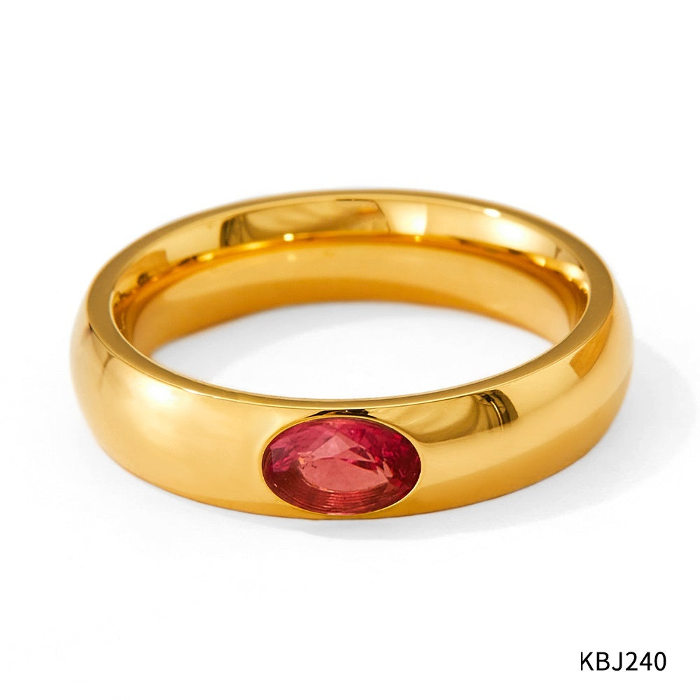 Womens Zircon Inlaid Ring Stainless Steel Electroplated