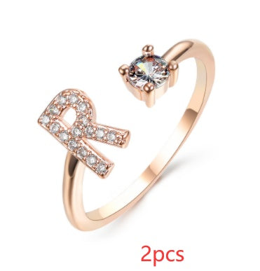 Womens Initial Letter Ring Adjustable Vintage Jewelry Zircon Accents Alloy Rhinestone Ring Perfect For Gifting