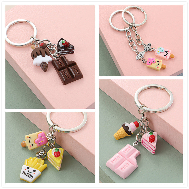 Cute Cartoon Resin Simulation Chocolate Ice Cream Keychain Key Ring For Bags Backpacks Decoration Colorful Fun