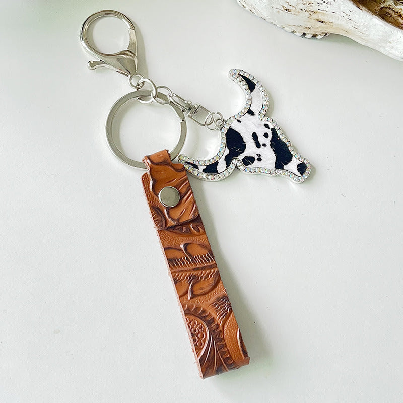 Leather Keychain Fashion Accessory Ethnic Style Key Ring For Keys Red Brown Gift One Piece Durable Handmade Gift