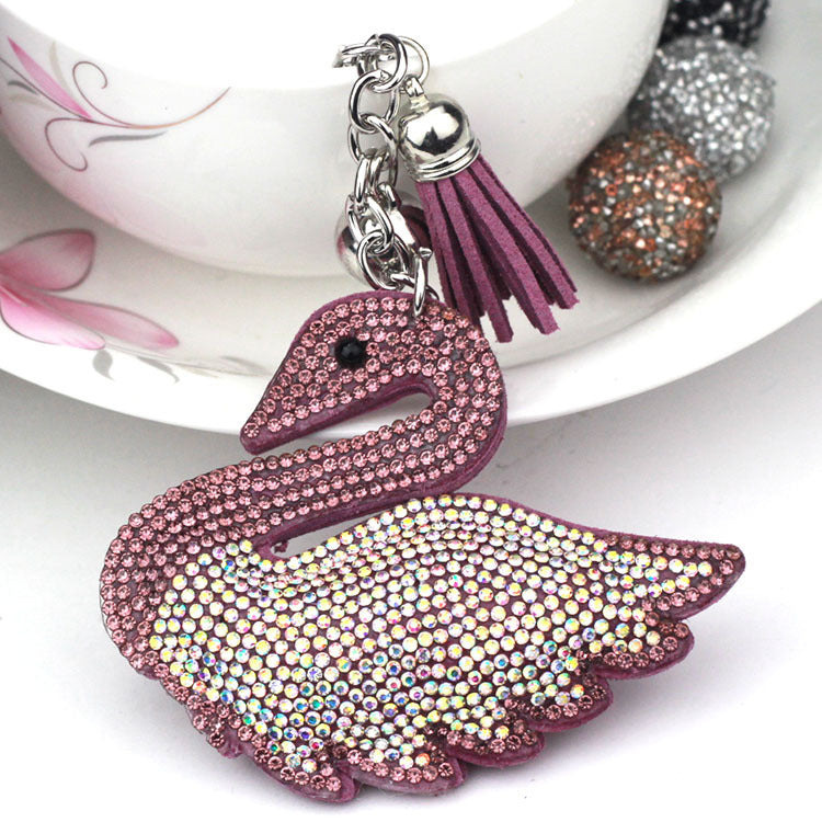 Elegant Velvet Rhinestone Swan Keychain for Handbags and Backpacks Korean Velvet Finish with Sparkling Crystal