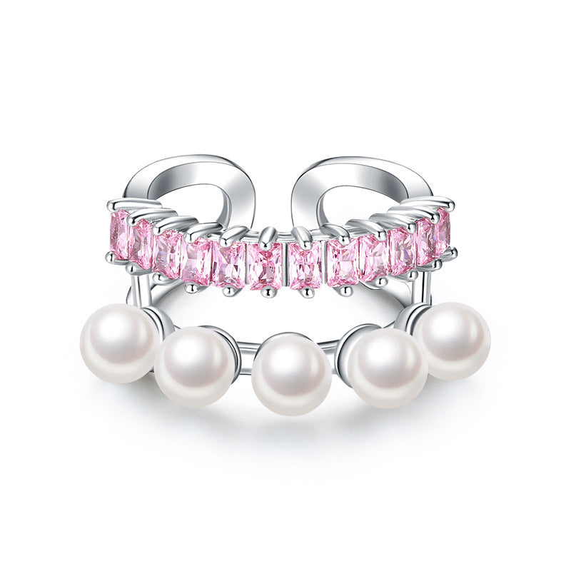 Copper Ring With Diamond Zircon Niche Design Double Opening Gold Plated Setting for Women Elegant Design Daily