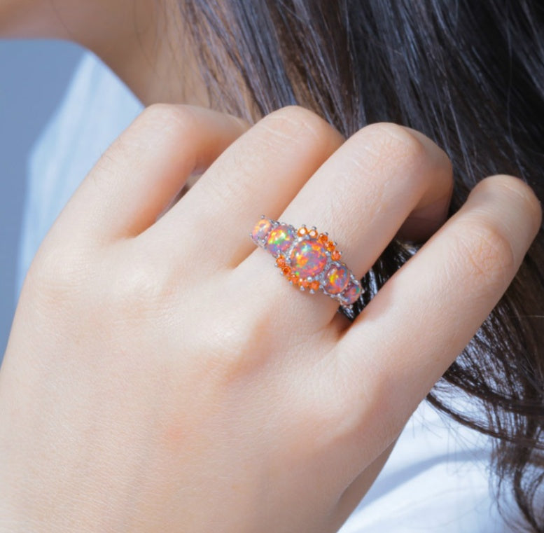 Elegant Opal Ring European Inspired Design Lightweight