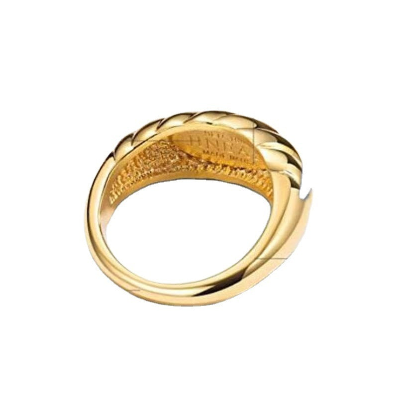 Unisex Alloy Geometric Ring With Ellipse And Line Elements