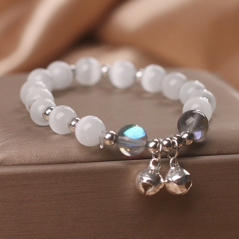 White Opal Bell Bracelet For Women Delicate Wristwear