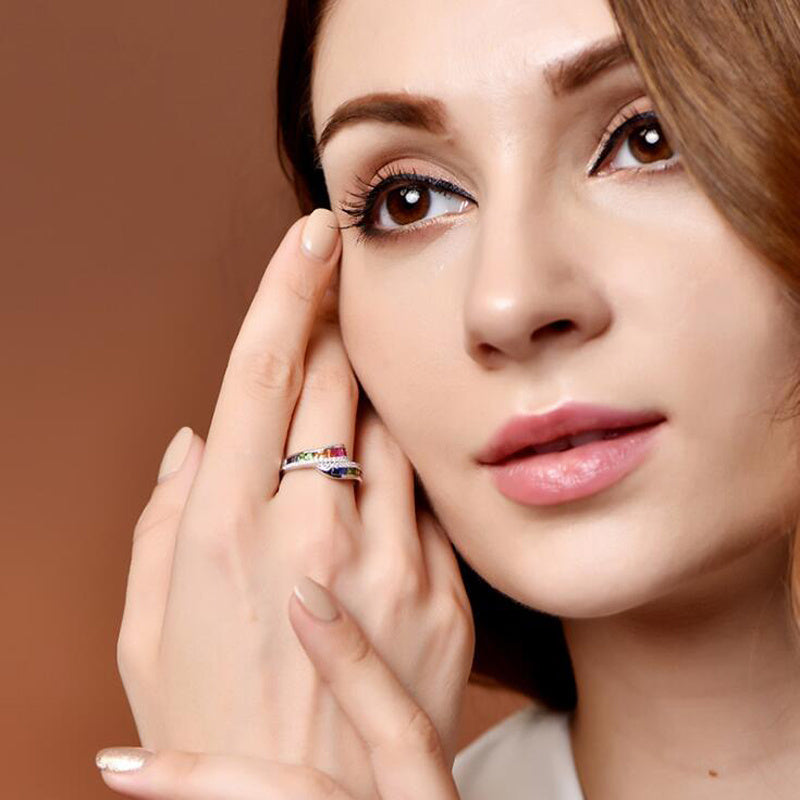 Geometric Alloy Ring With White Gold Electroplating Inlaid Gemstones European Fashion Jewelry For Women Mosaic Gemstones