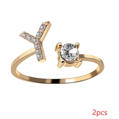 Womens Initial Letter Ring Adjustable Vintage Jewelry Zircon Accents Alloy Rhinestone Ring Perfect For Gifting