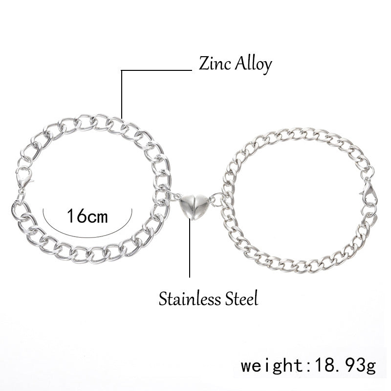 Stainless Steel Heart Charm Couple Bracelets Set Matching Jewelry For Women And Men NK Chain Stylish Chic Tone