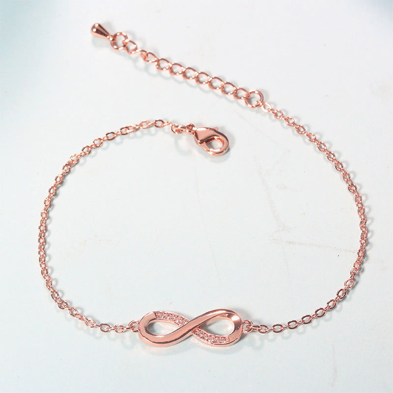 Elegant Crystal Zircon Bracelet With 8 Shaped Design Rose Gold Finish Adjustable Length Copper Bracelet Please