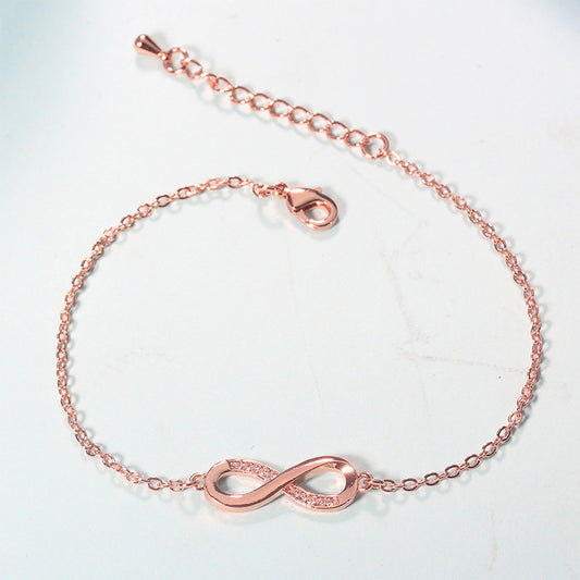 Elegant Crystal Zircon Bracelet With 8 Shaped Design Rose Gold Finish Adjustable Length Copper Bracelet Please