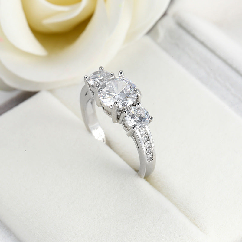 Womens Zircon Ring Geometric Inlaid Copper Platinum Plated Wedding Engagement Anniversary Gift Jewelry Elegant