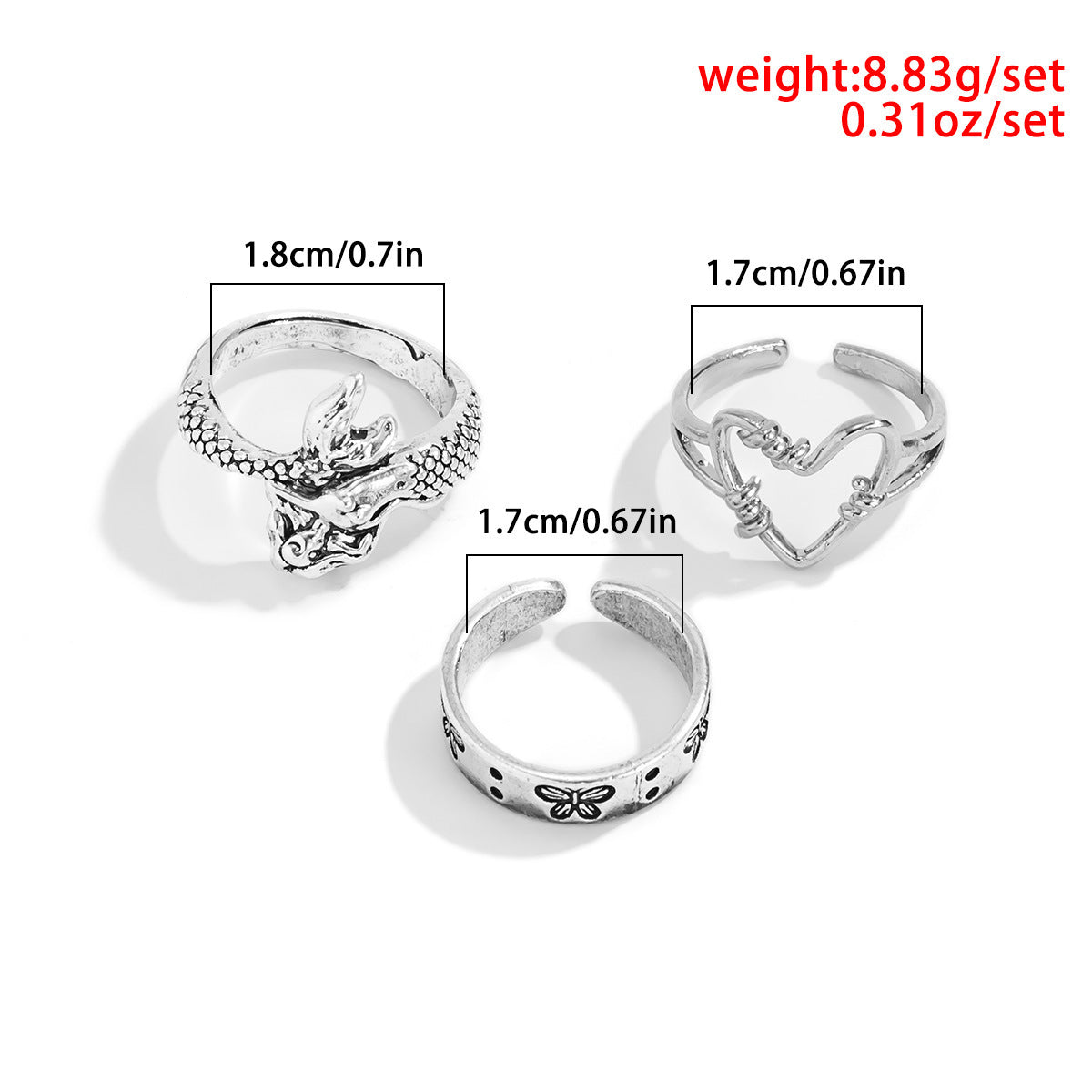 Womens Butterfly Ring Vintage Style Alloy Ins Ring Engraved Geometric Ancient Silver Individually Packed Ready