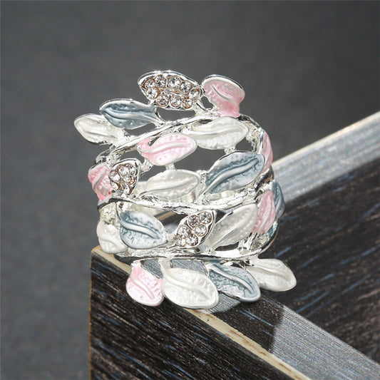 Silver Plated Alloy Index Finger Ring With Floral Carved Mosaic Gemstones And Elegant Detailing For Daily Wear