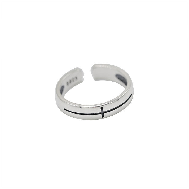 Sterling Silver Cross Ring Adjustable Unisex Band Ring Simple Fashion Jewelry For Women And Men Everyday Style