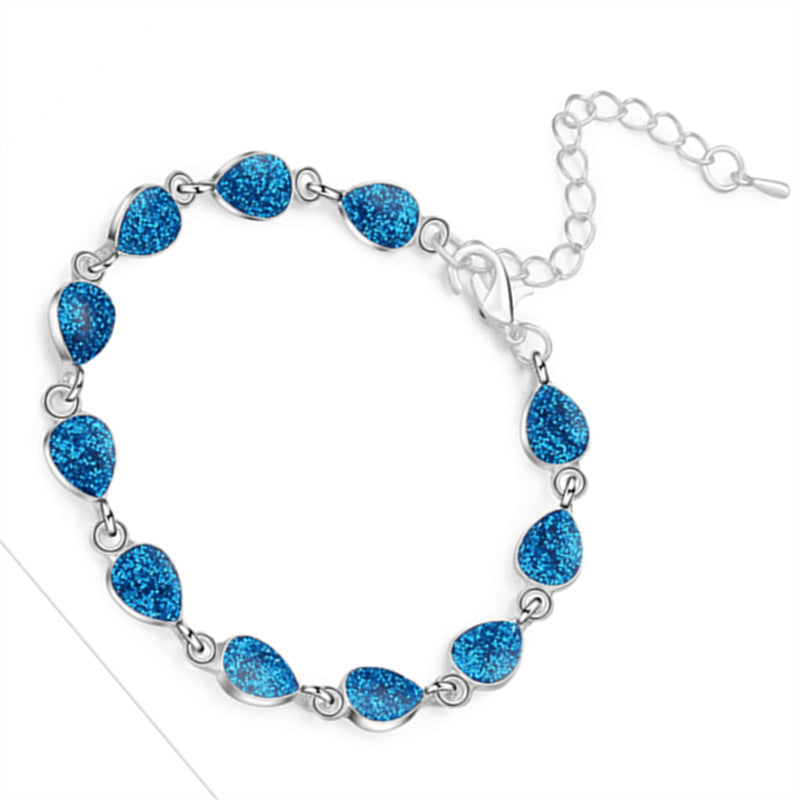 Waterdrop Inlaid Opal Copper Bracelet For Women And Girls Red Blue Minimalist Elegant Jewelry Accessories Gift