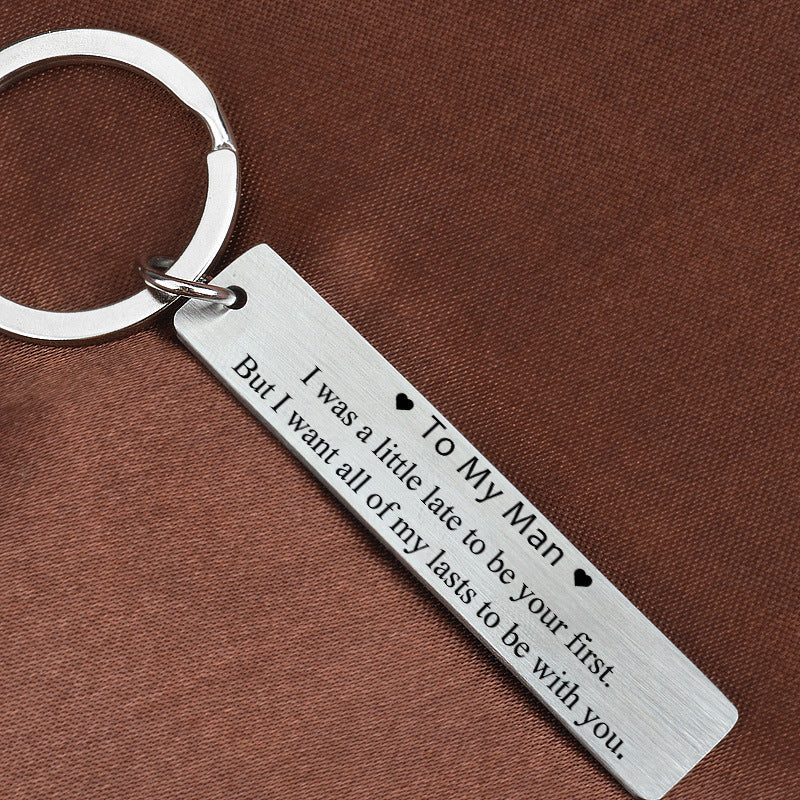 Matching Couple Keychains Stainless Steel Rectangle Key Rings Brushed And Mirror Finish 5cm Unisex Fashion Duo