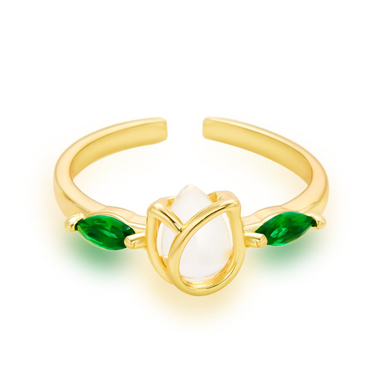 Womens Adjustable Rings Tulip Flower Design Electroplated Copper Ring Fashionable Sweet Ring Perfect For Women