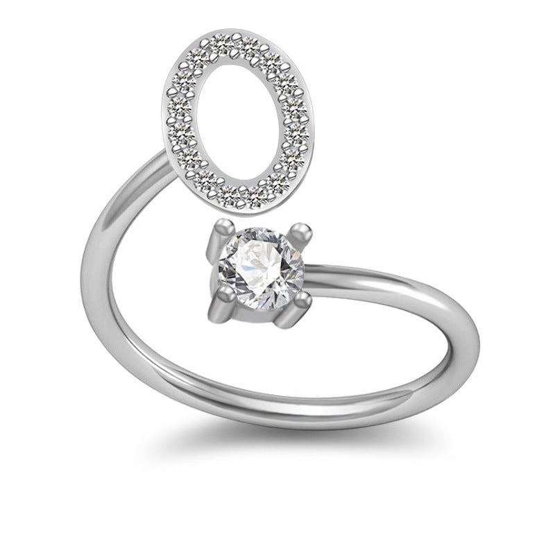 Womens Initial Rings Adjustable Copper Letter Ring With Sterling Silver Gem Inlay Fine European Jewelry A to Z