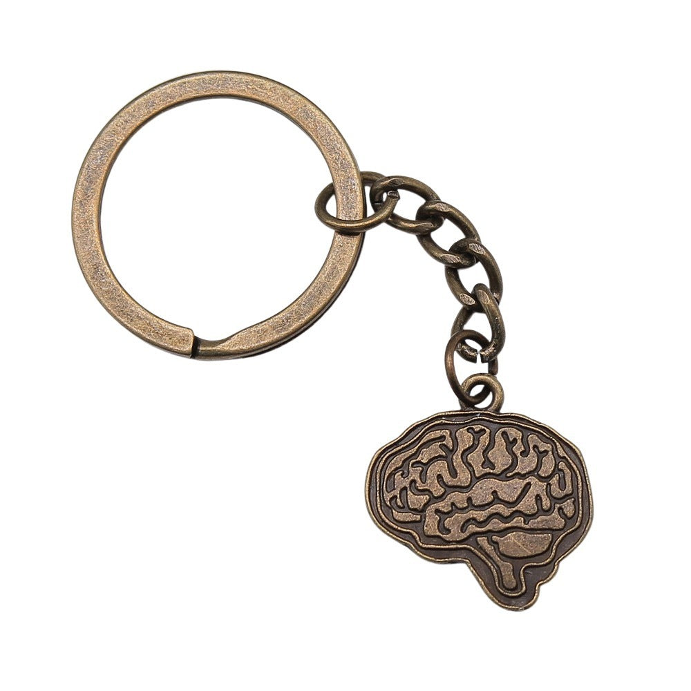 Unique Brain Pendant Keychain Zinc Alloy Fashion Key Ring Silver And Copper Color Decoration Accessory Jewelry