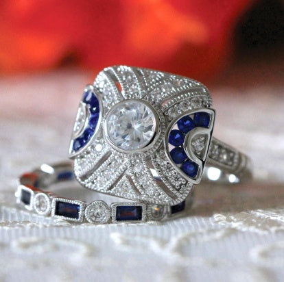 Women Blue Topaz Ring In Sterling Silver Geometric Dainty Elegant Jewelry For Anniversary Engagement Birthday Gift