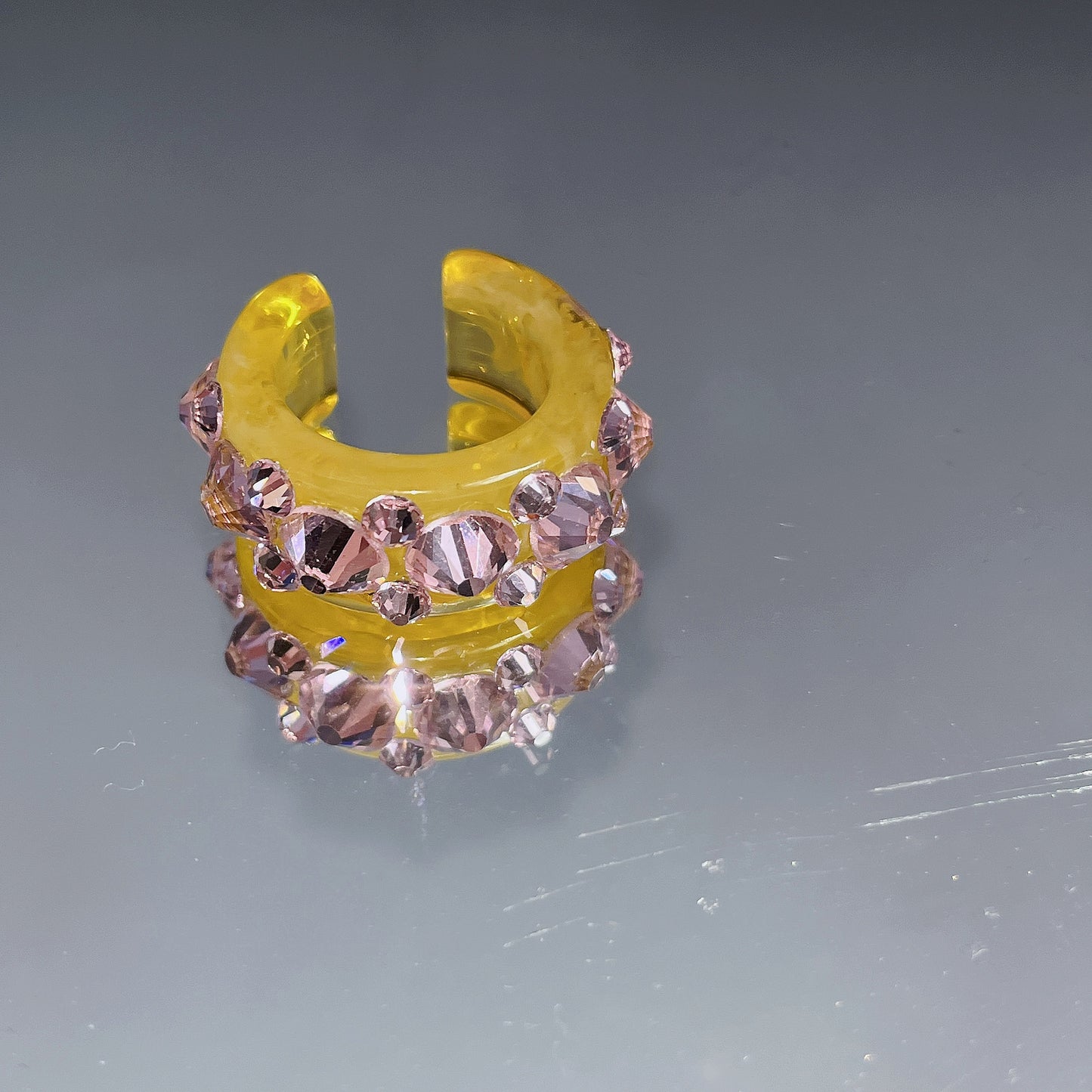Floral Resin Ring With Pink Zircon Accent For Women