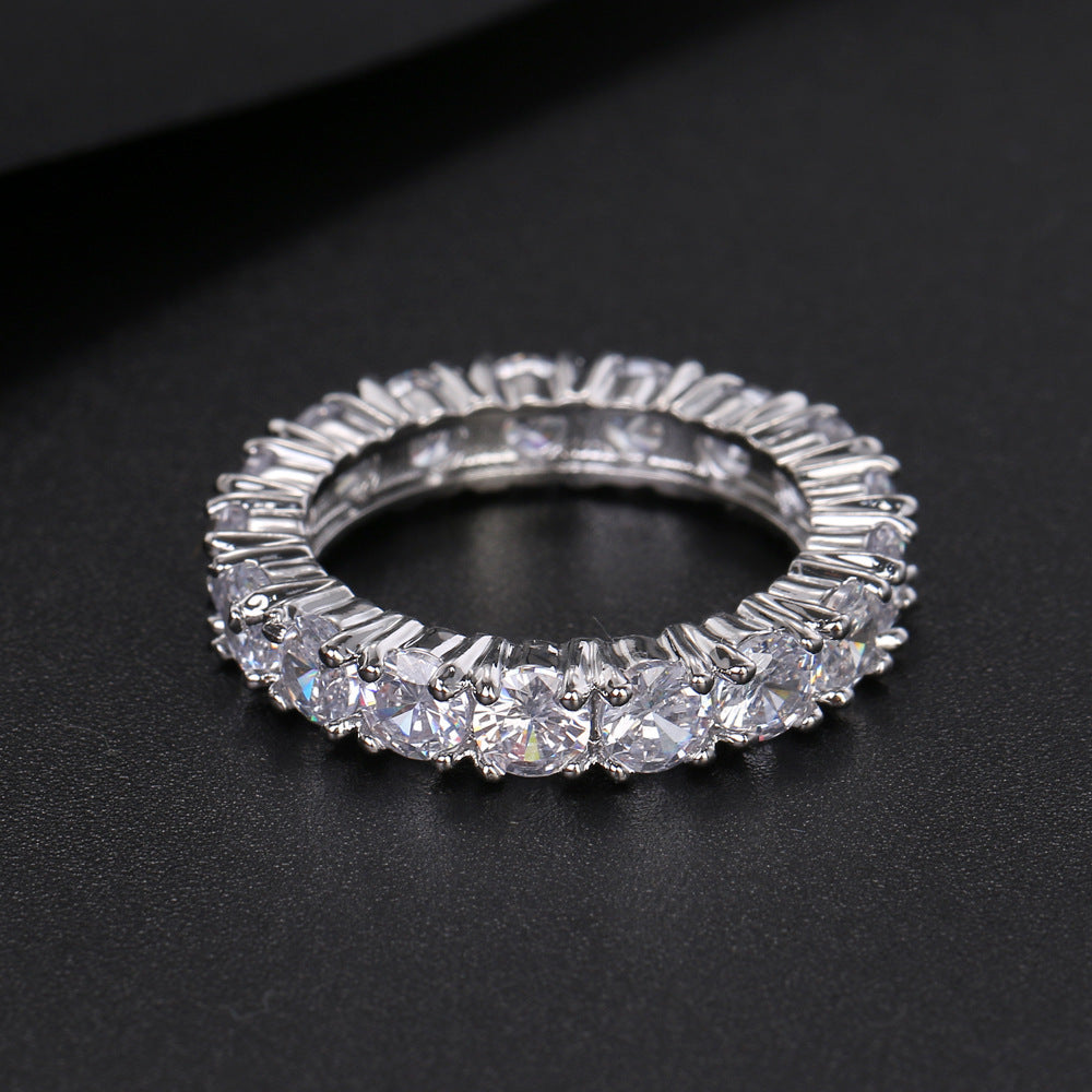 Copper Zircon Diamond Row Ring Geometric Design Fashion Jewelry for Women Dainty Sparkling Statement Accessory