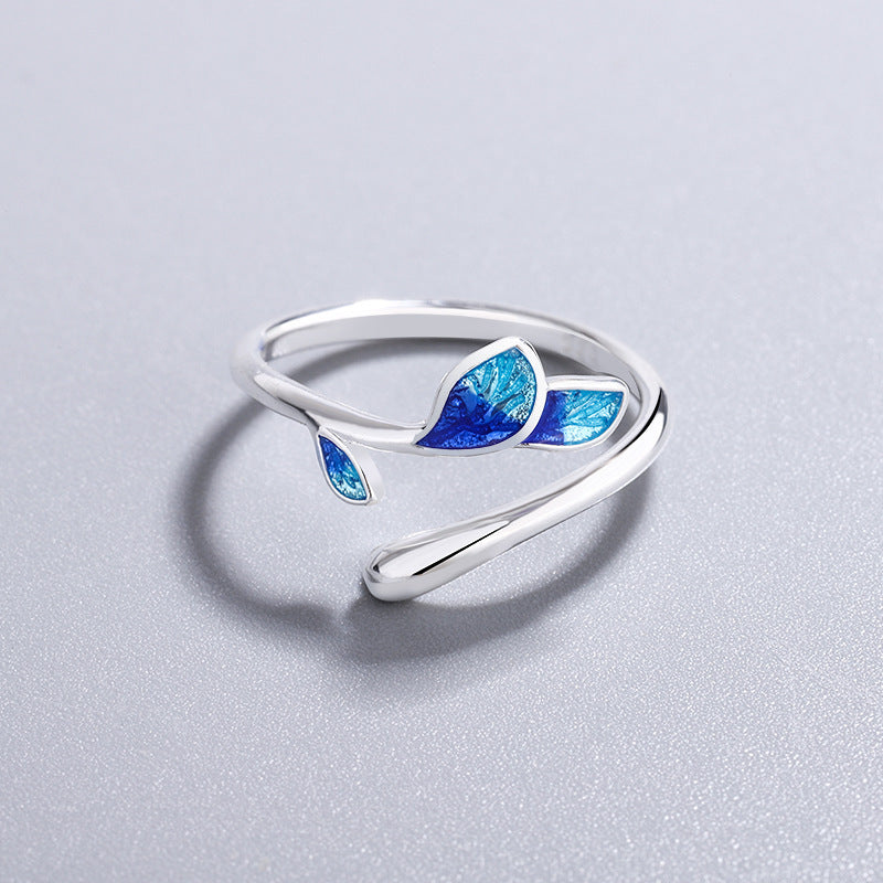 Women Copper Enamel Branch Epoxy Ring Fashion Style Simple Elegant Jewelry 10mm Wide 17mm Diameter Lightweight