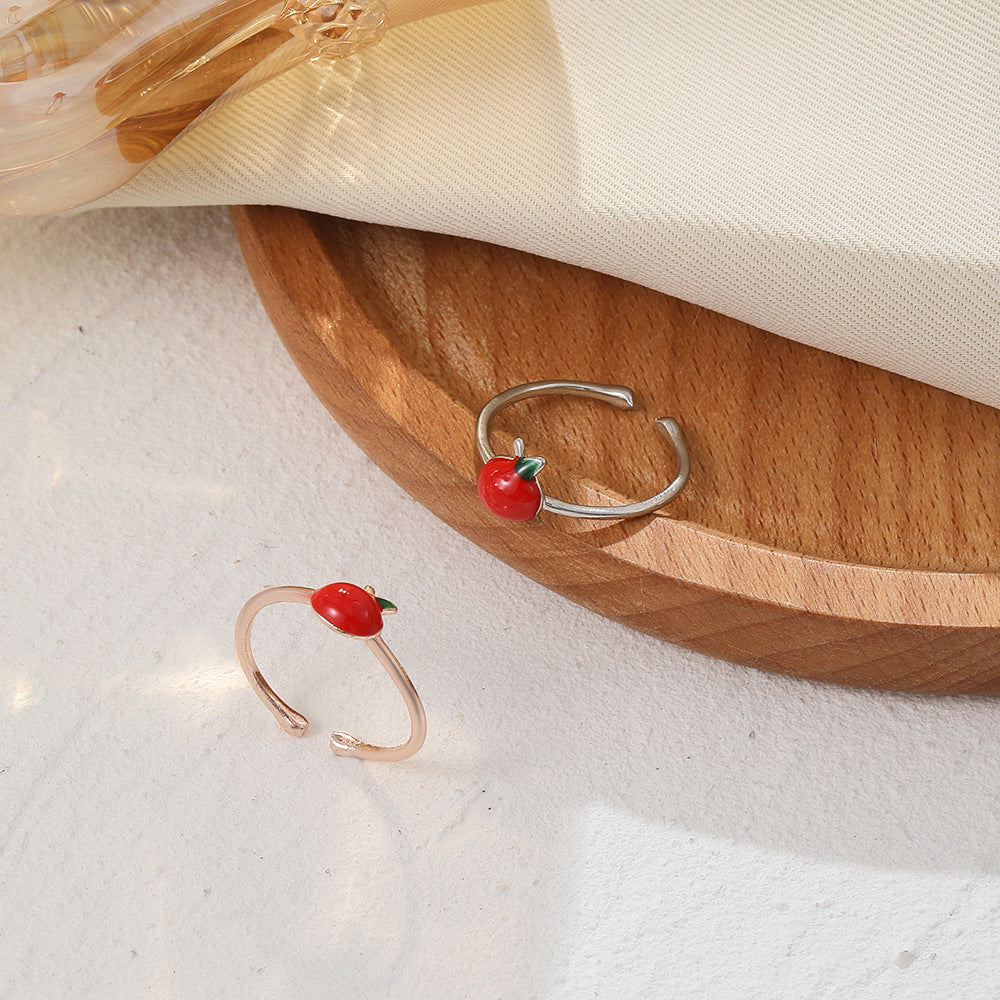 Womens Copper Adjustable Fruit Ring Sweet Design Rose Gold White Gold Dripping Oil Ring Jewelry Collection Set