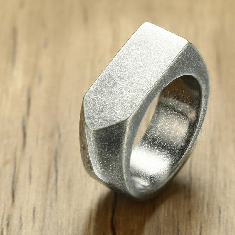 Mens Engravable Stainless Steel Ring Geometric Packaging