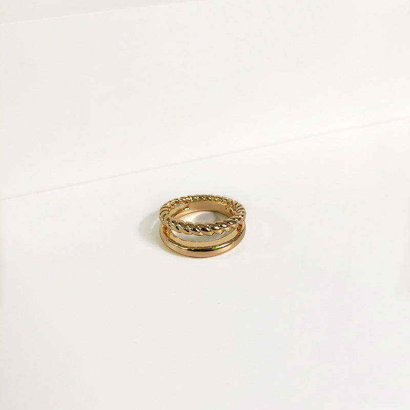 Double Layer Twist Ring Zinc Alloy Geometric Jewelry For Women European American Style Trendy Accessory Elegant Minimal