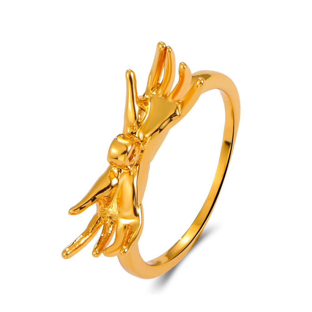 Vintage Hugging Hands Ring Vintage Electroplated Band With Zircon Stone Geometric Design Love Ring Birthday As