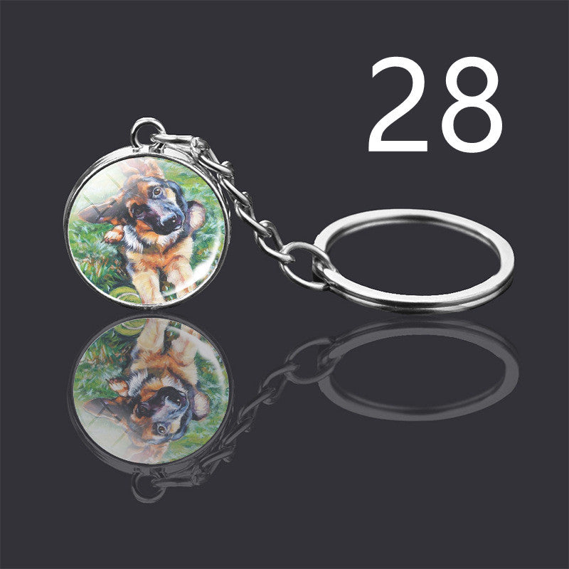 Dog Keychain Double Sided Glass Ball Pendant Exquisite Metal Design Key Chain For Pet Lovers Gift For Everyday