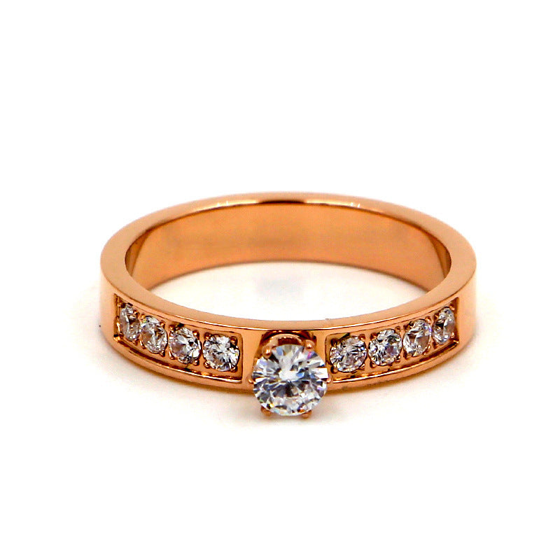 Rose Gold Solitaire Ring For Couples In Korean Style Titanium Steel Ring Elegant Dainty Modern Accessory Lover